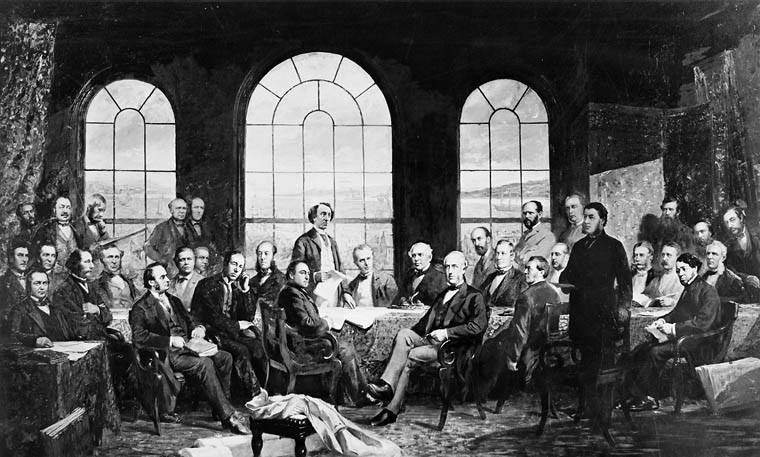Conference at Québec in 1864, to settle the basics of a union of the British North American Provinces. / Library and Archives Canada