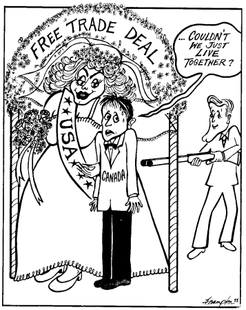 Cartoon of Canad being forced to marry USA.