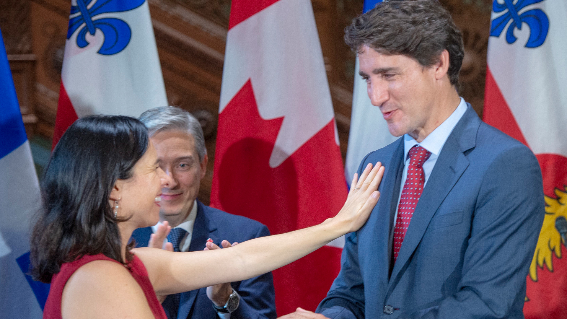 La mairesse de Montréal Valérie Plante et le premier ministre canadien Justin Trudeau le 21 août 2019 lors de l’annonce du financement pour la construction d’un nouveau parc.