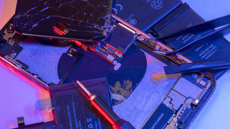 A close up photo of mobile phone parts.