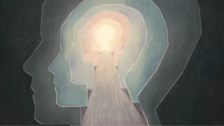 Abstract human heads.