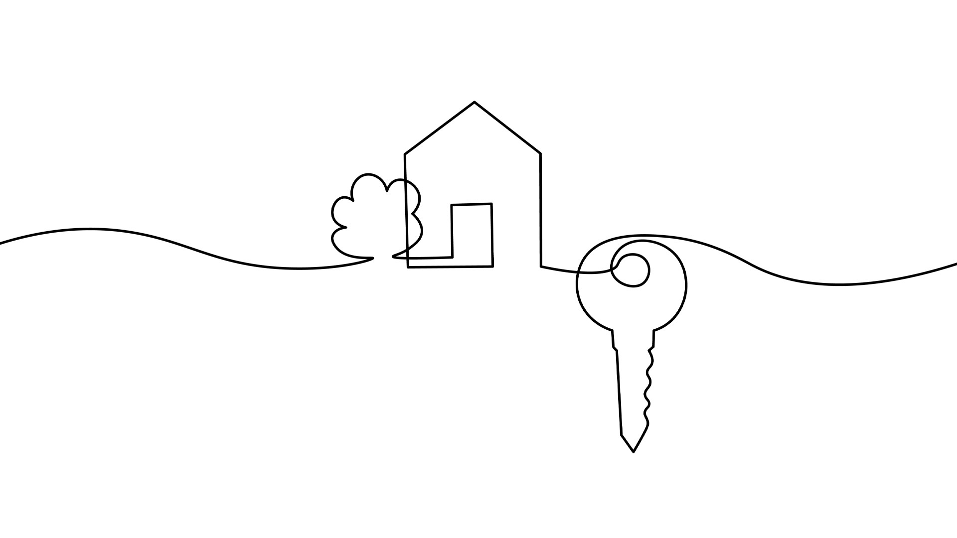 A simple line drawing showing a house and a key.