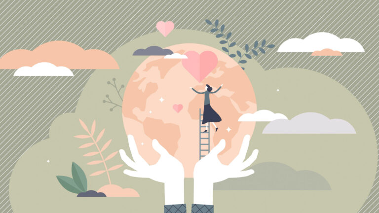 An illustration showing hands holding up a woman climbing a ladder. Source: Shutterstock.com