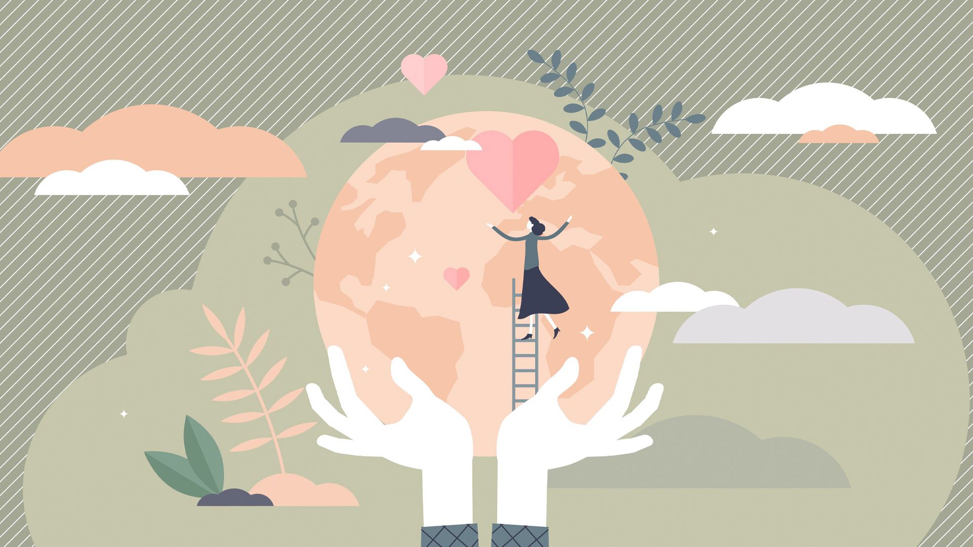 An illustration showing hands holding up a woman climbing a ladder. Source: Shutterstock.com