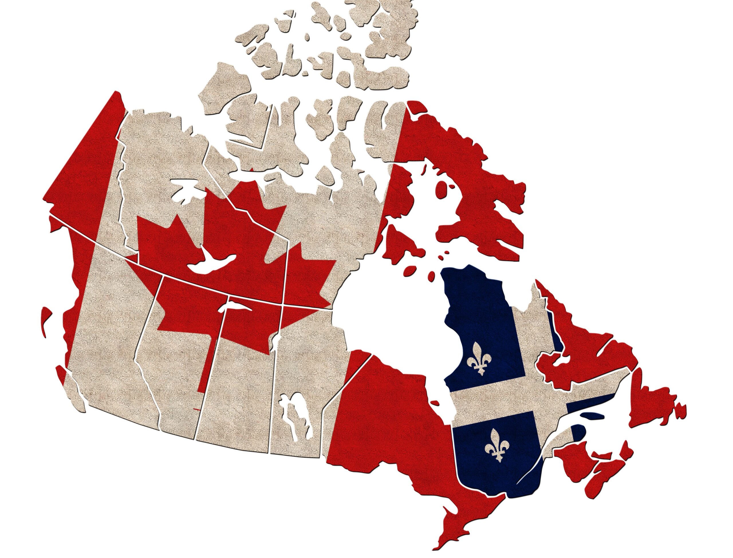Map of Canada with flags of Canada & Quebec