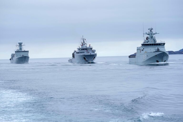 Three Danish ships sailing in formation.