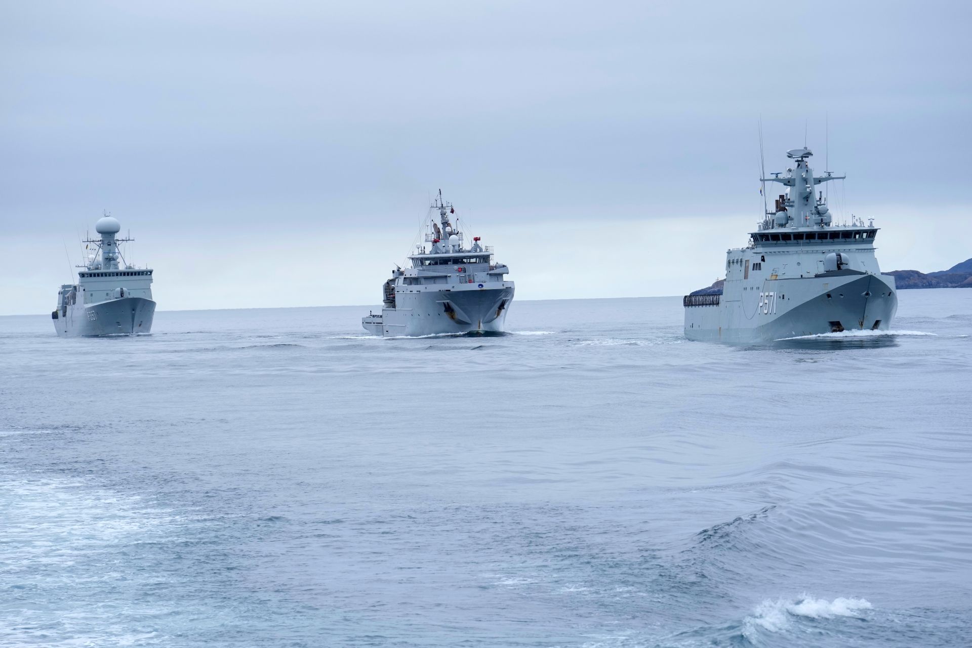 Three Danish ships sailing in formation.