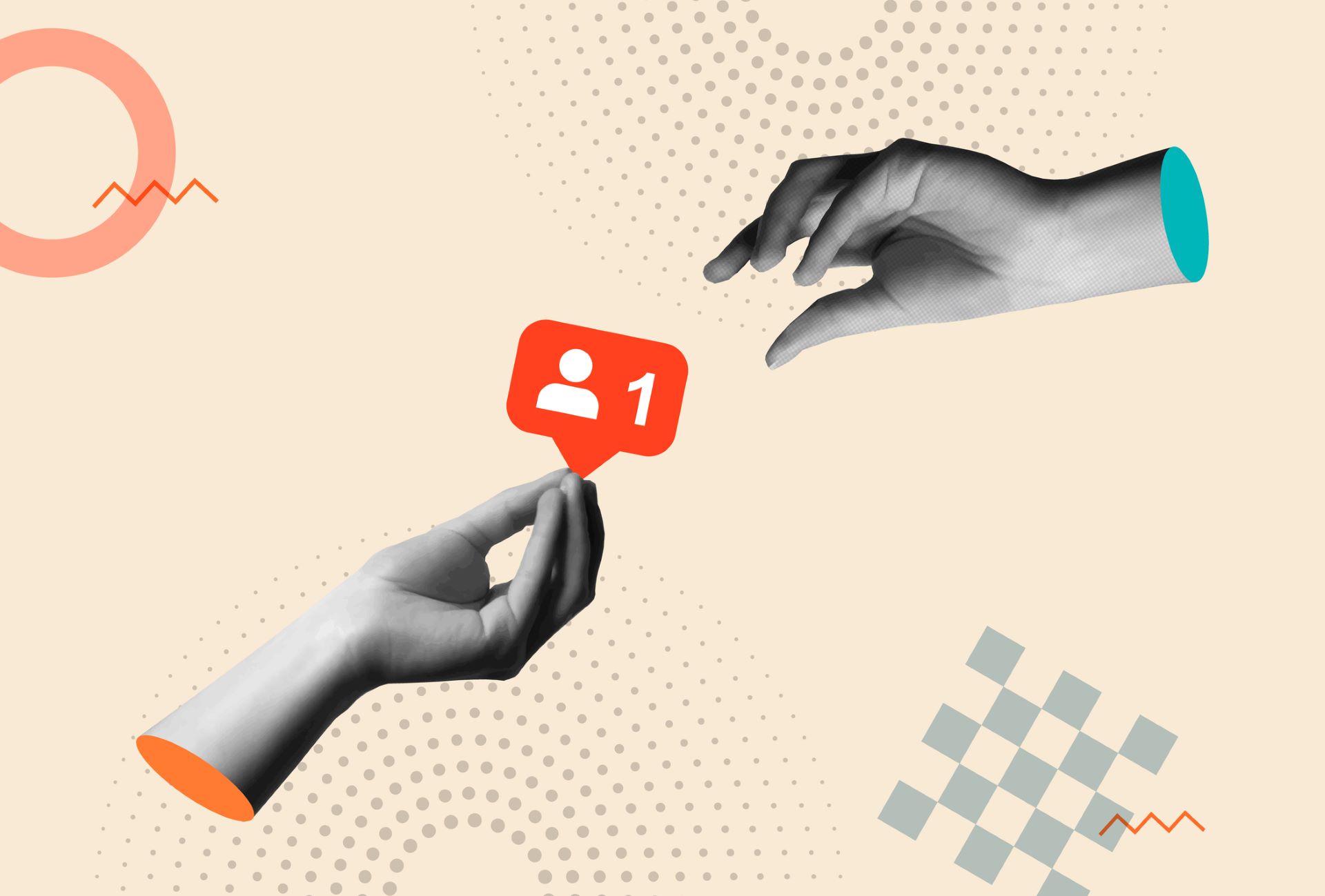 iStock-influencers 1920 Illustration of two hands passing a like button between them.