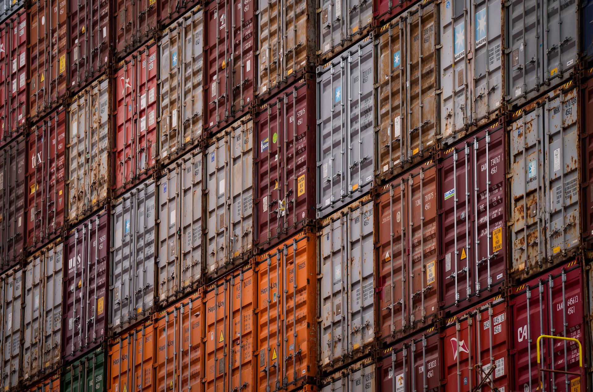 Stacked shipping containers.