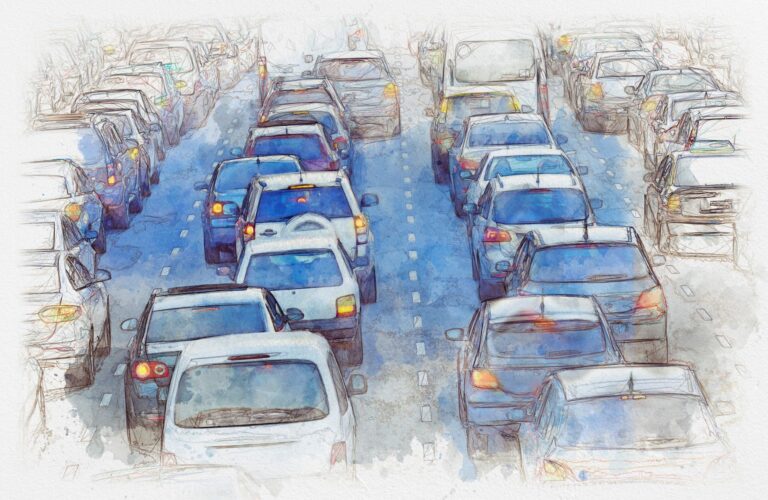 Four lanes of traffic.