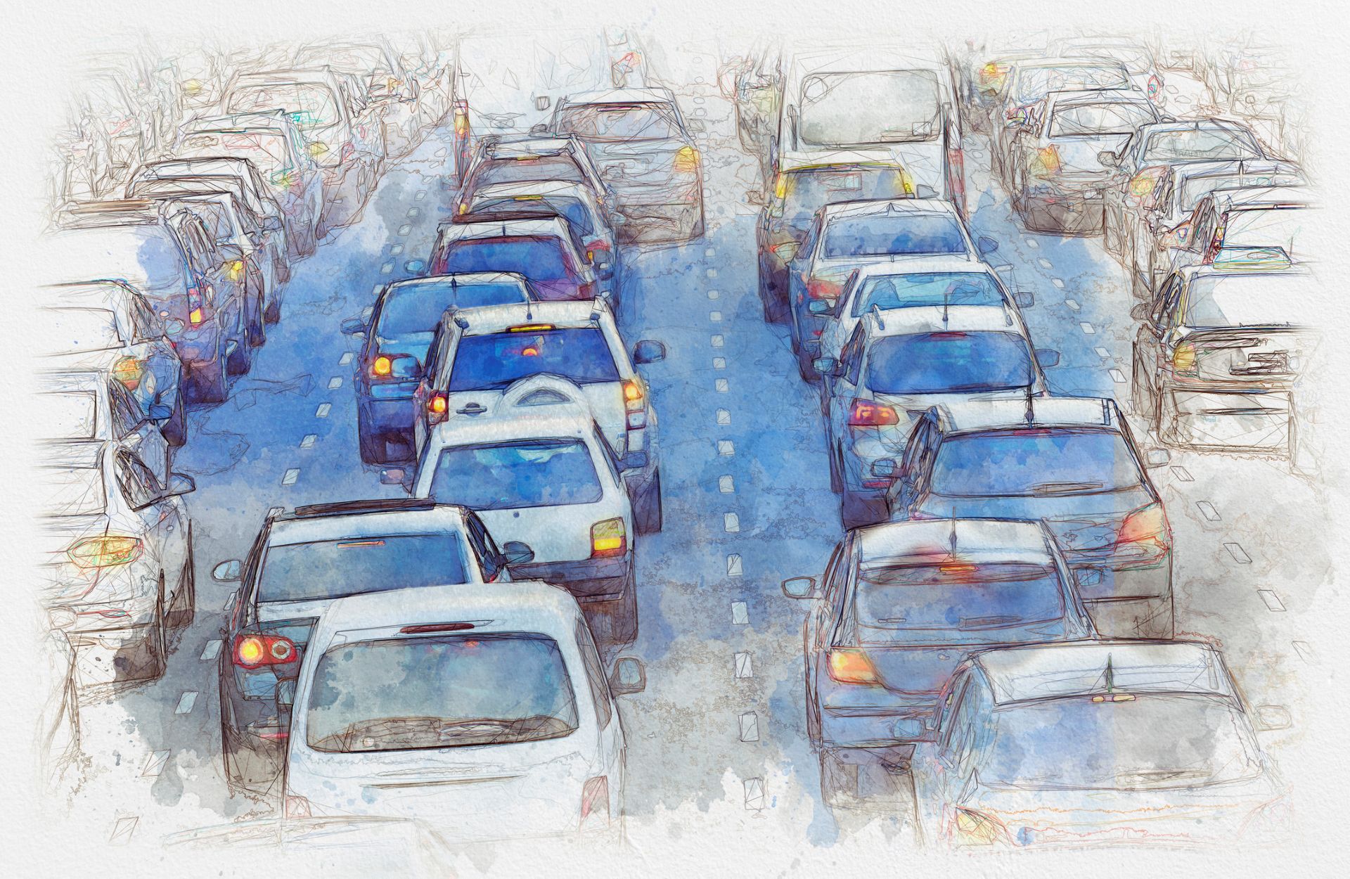 Four lanes of traffic.