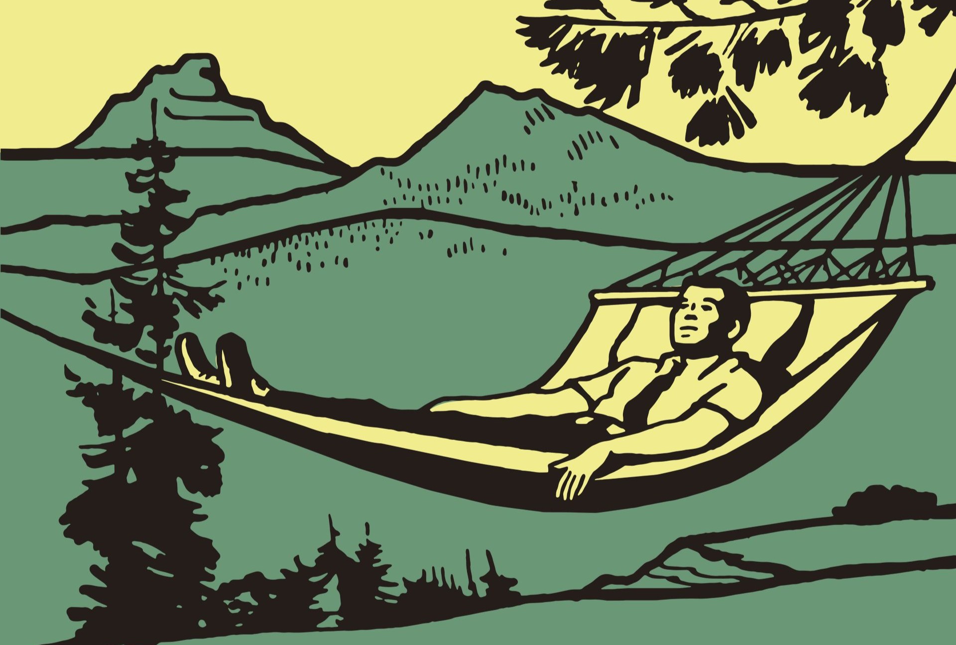 Man lying in hammock.