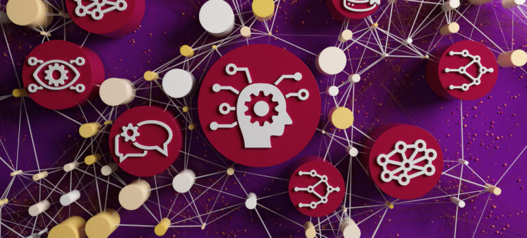 An abstract illustration with drawings evoking thought, networks, sharing, etc.