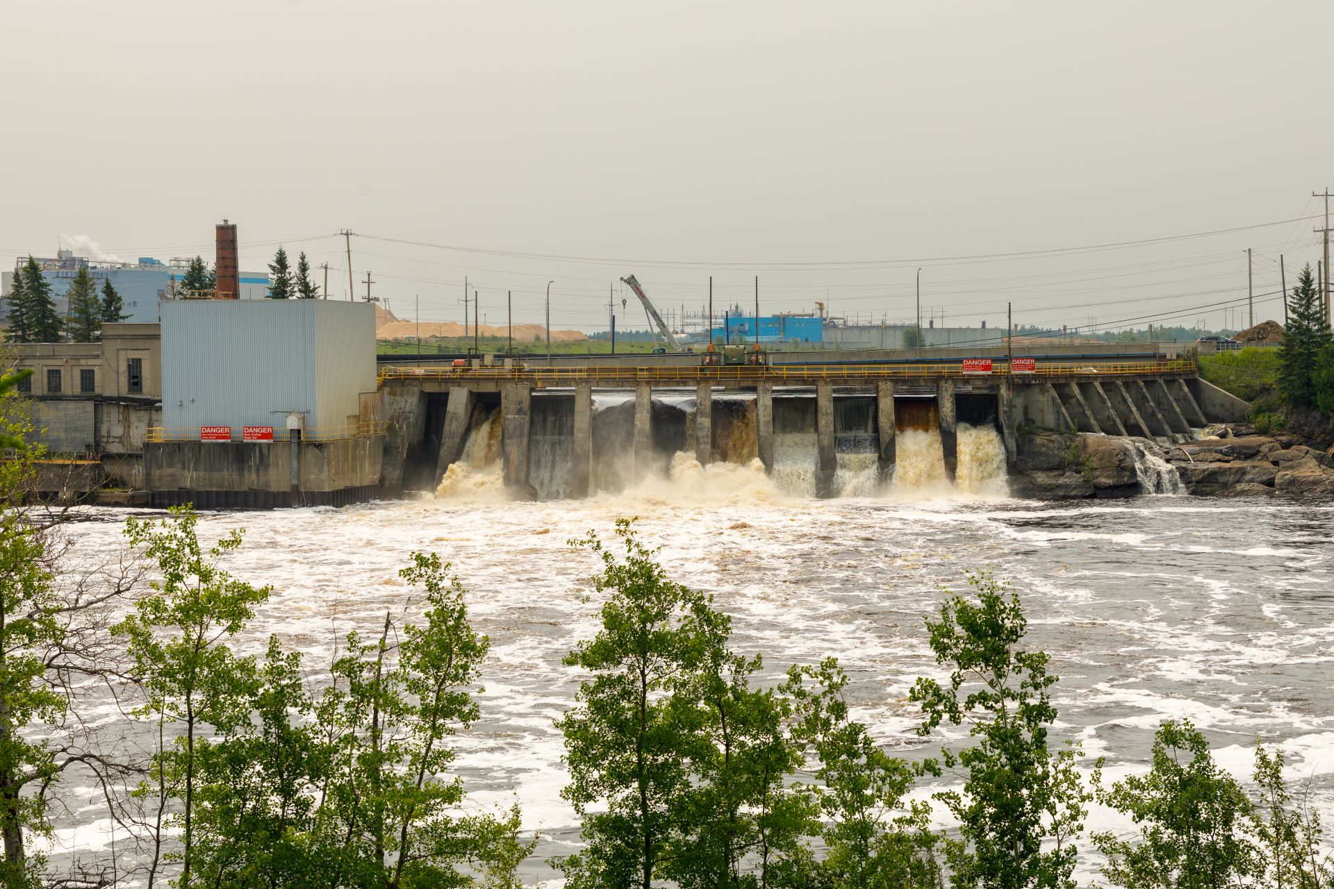 Water rushing through dam sluices.
