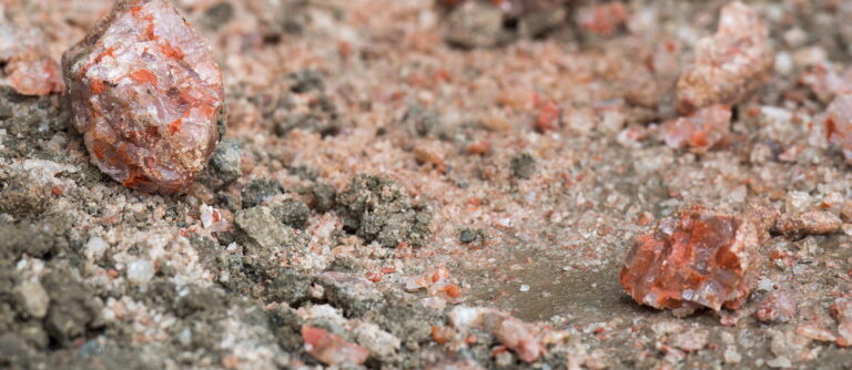Pink coloured minerals.